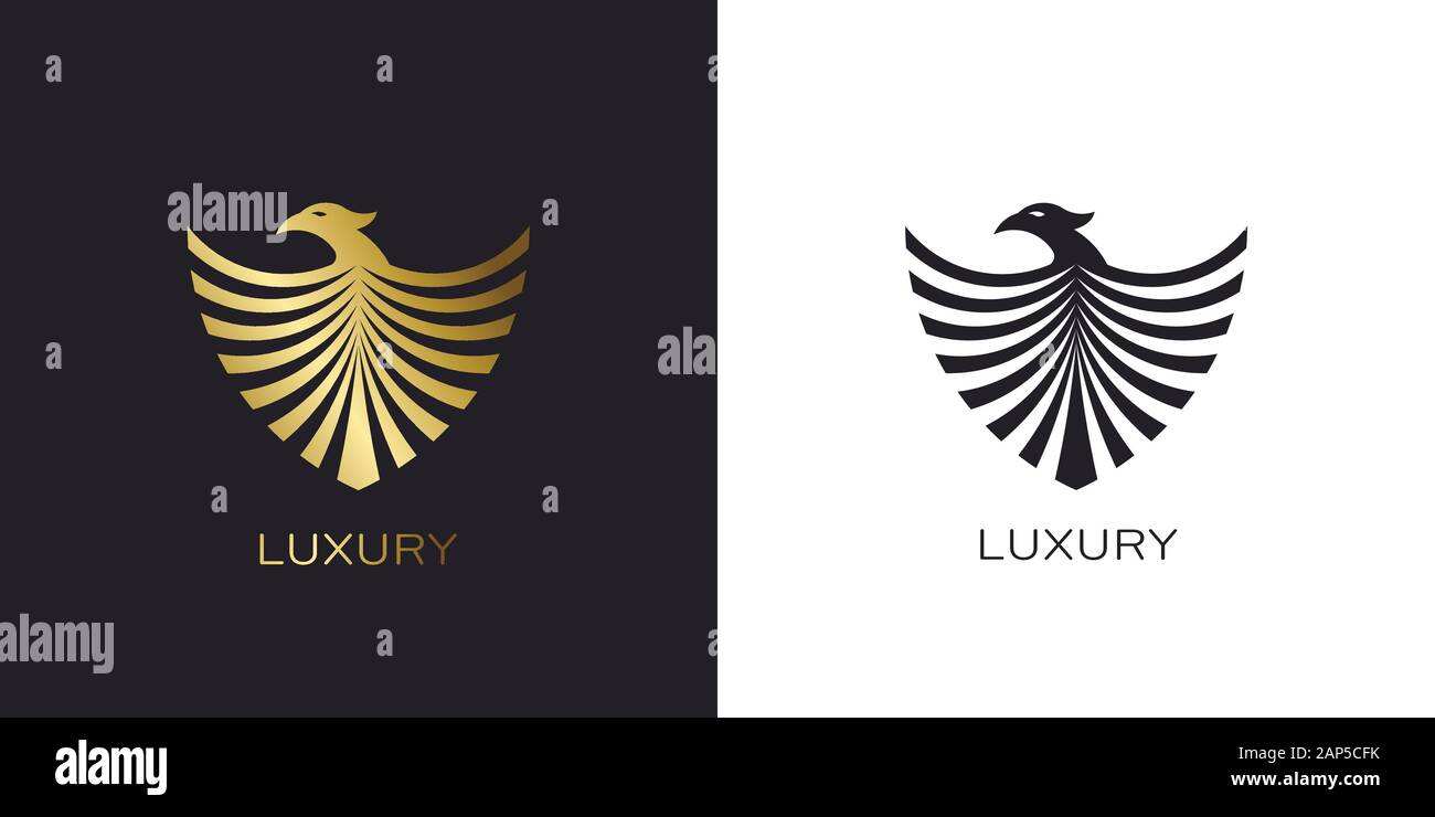 Phoenix Gold Shield Logo Stylized Golden Flying Bird Stock Vector Image Art Alamy