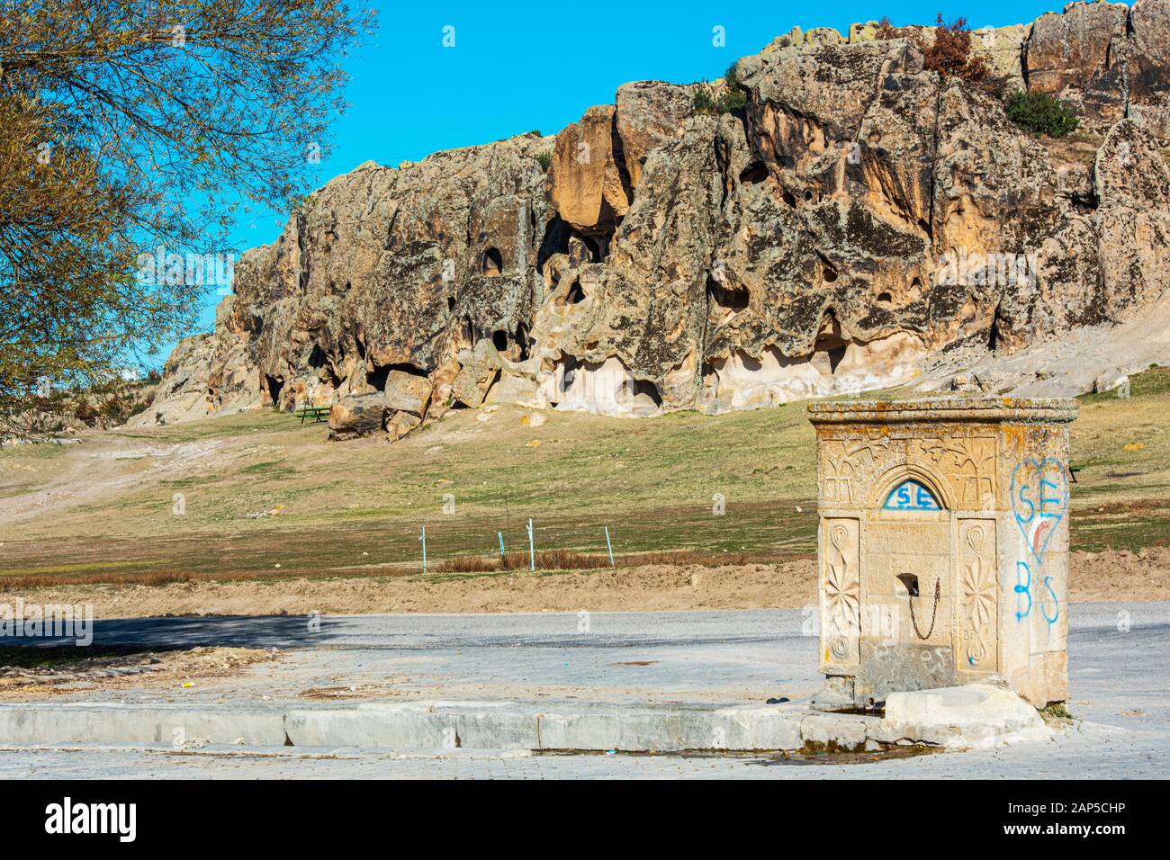 Türkei, Provinz Afyonkarahisar, Phrygien, bei Döger, Brunnen an der Strasse Stock Photo