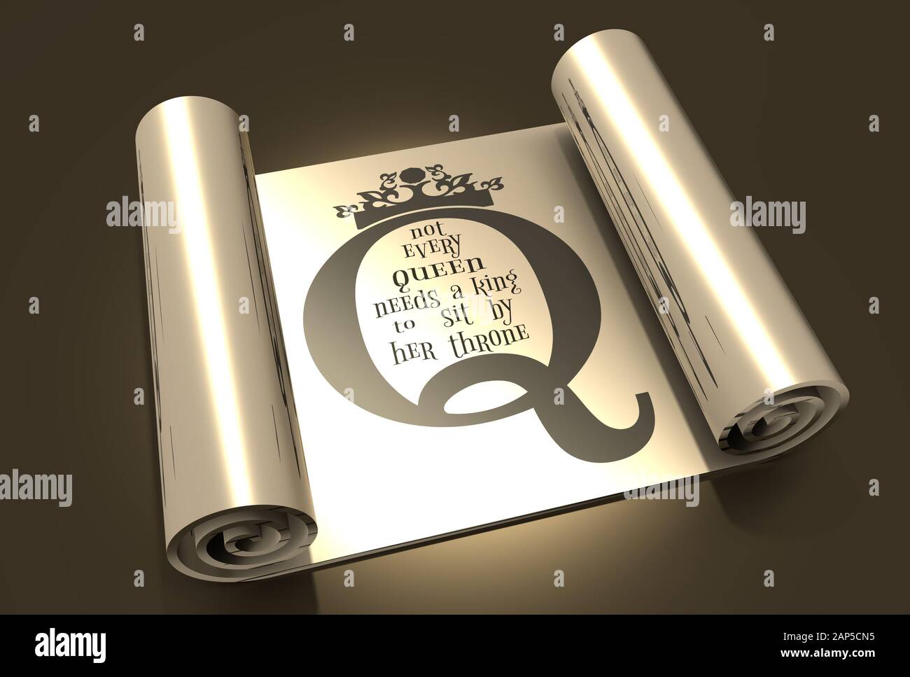 Vintage Queen Crown Silhouette Royal Emblem With Q Letter Quote Not Every Queen Needs A King To Sit By Her Throne Text Motivation Sentence Metal M Stock Photo Alamy
