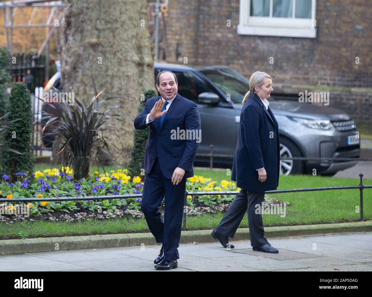 London, UK. 21st Jan, 2020. President of Egypt, Abdel Fattah el-Sisi, arrives at Downing street for a meeting with Boris Johnson. Credit: Tommy London/Alamy Live News Stock Photo