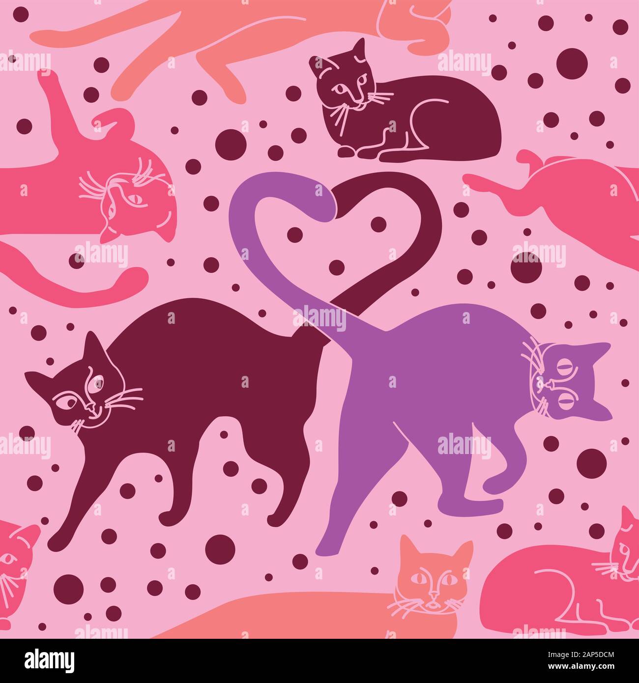 Seamless pattern with cats in love. Cute creative background for ...