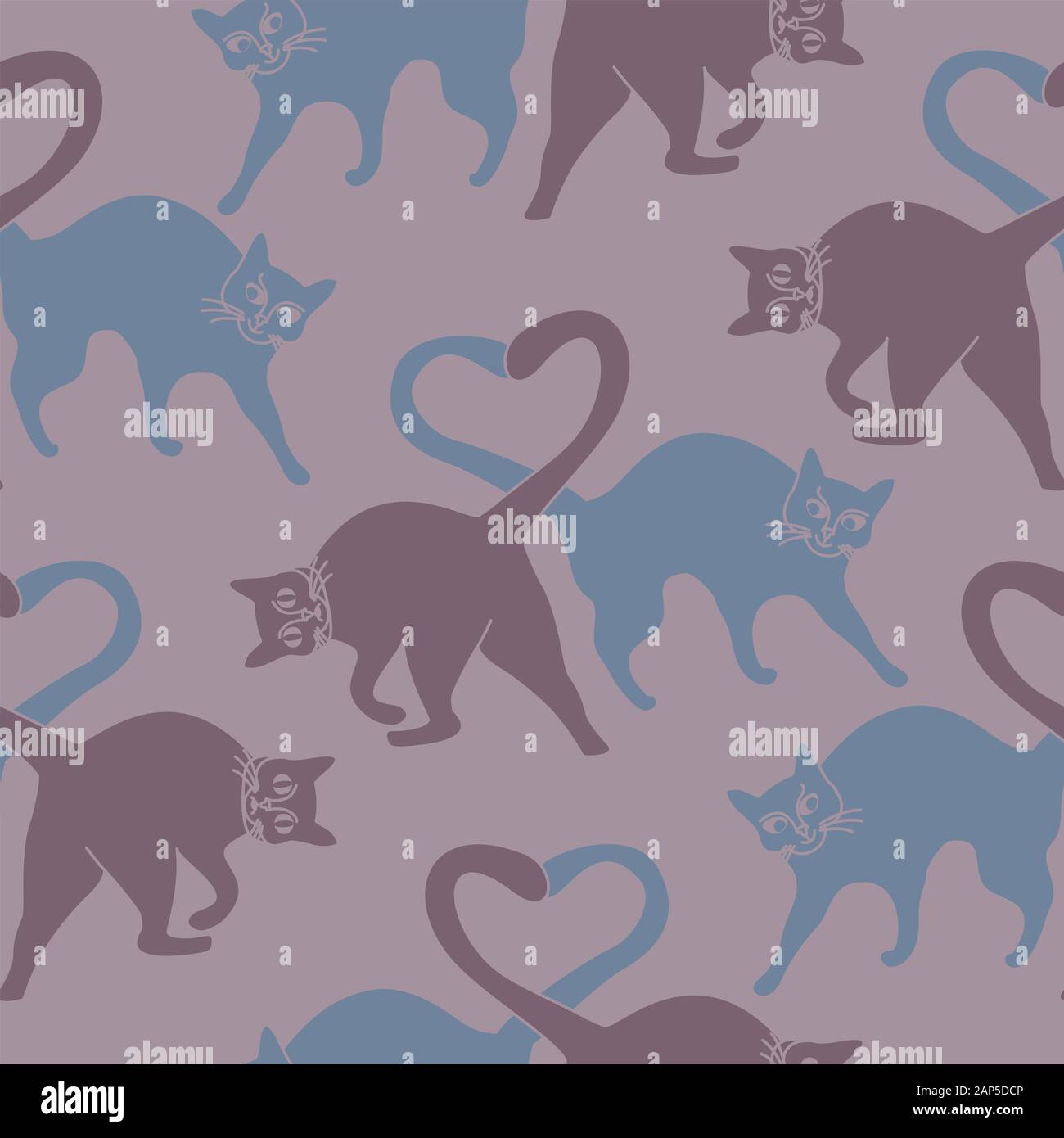 Seamless pattern with cats in love. Cute creative background for textiles, template, web. Vector illustration. Stock Vector