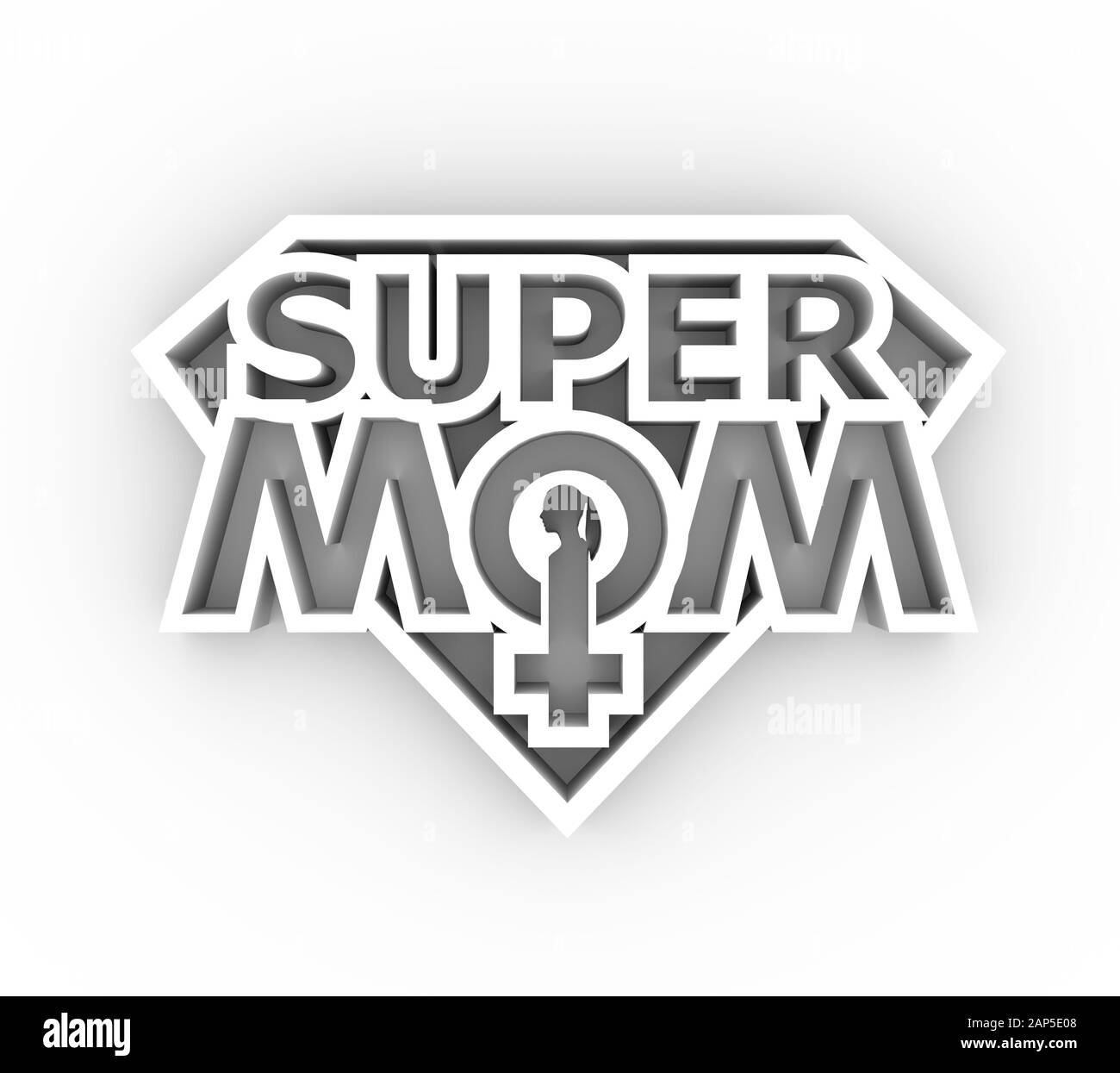 Super mom. Super hero style. Mother's day card and Happy birth day for mother. Female sign icon. Silhouette of woman head. 3D rendering Stock Photo