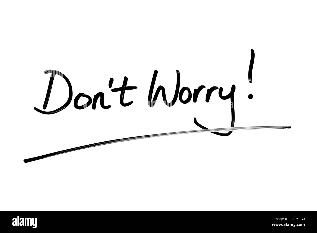 Dont Worry! handwritten on a white background Stock Photo Alamy