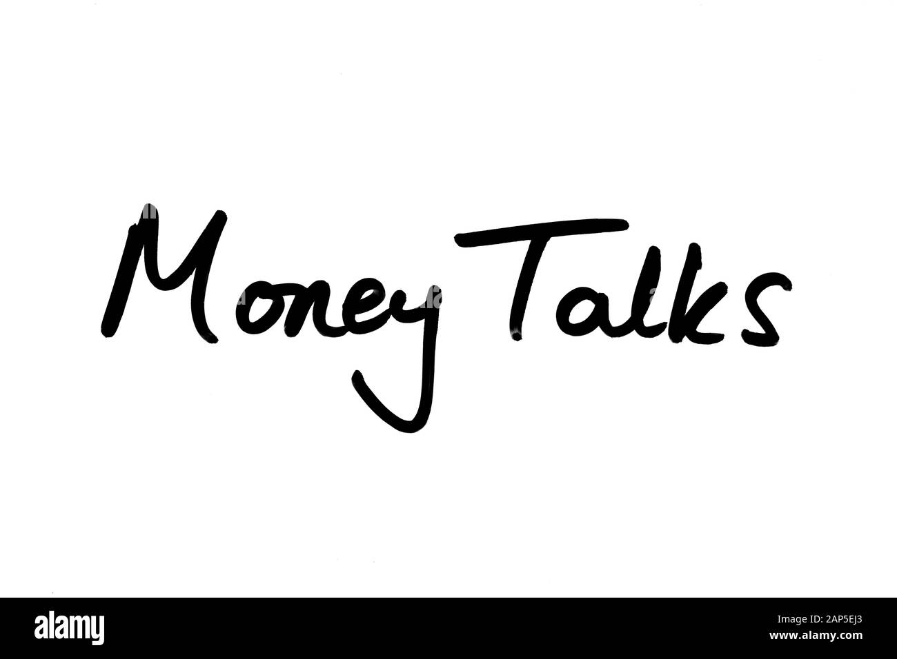 Money Talks handwritten on a white background Stock Photo Alamy