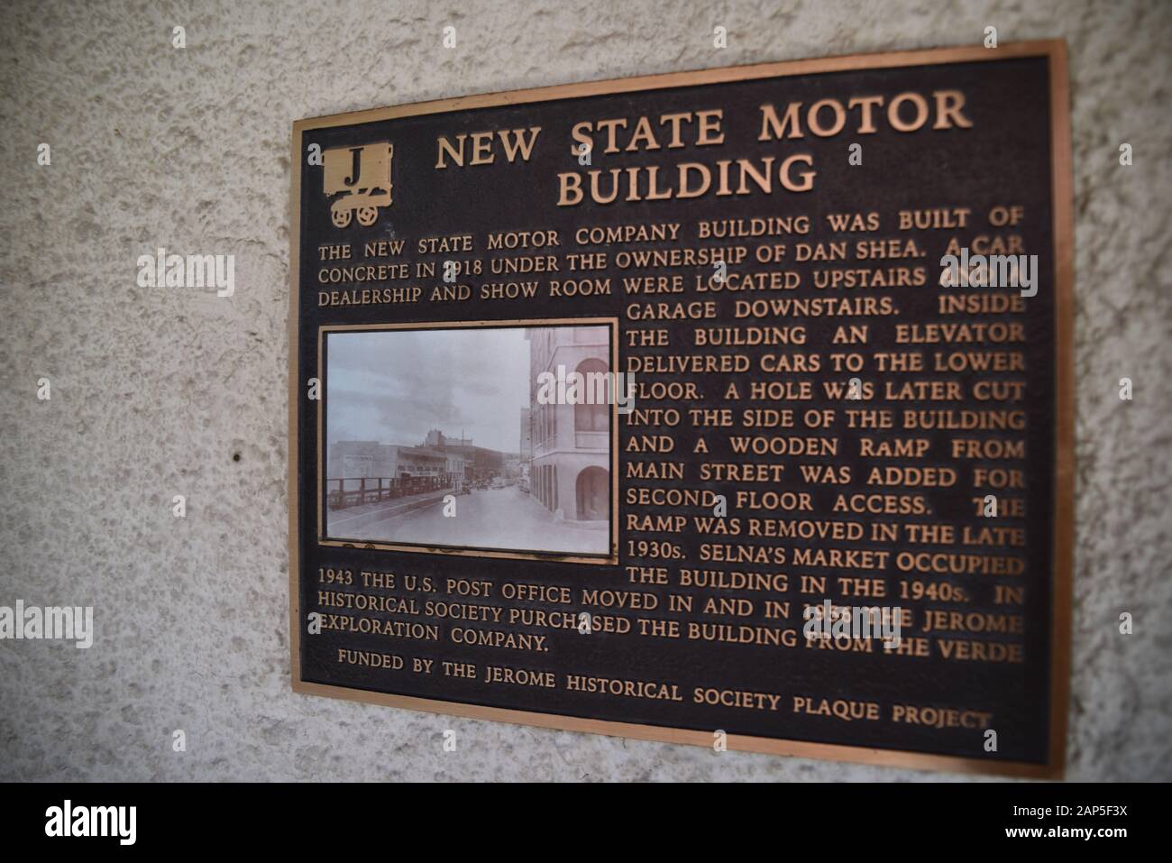 Jerome, AZ. U.S.A. May 18, 2018. A National Historical Landmark 1967, Jerome’s Cleopatra hill tunnel/open pit copper mining boom 1890s to bust 1950s. Stock Photo