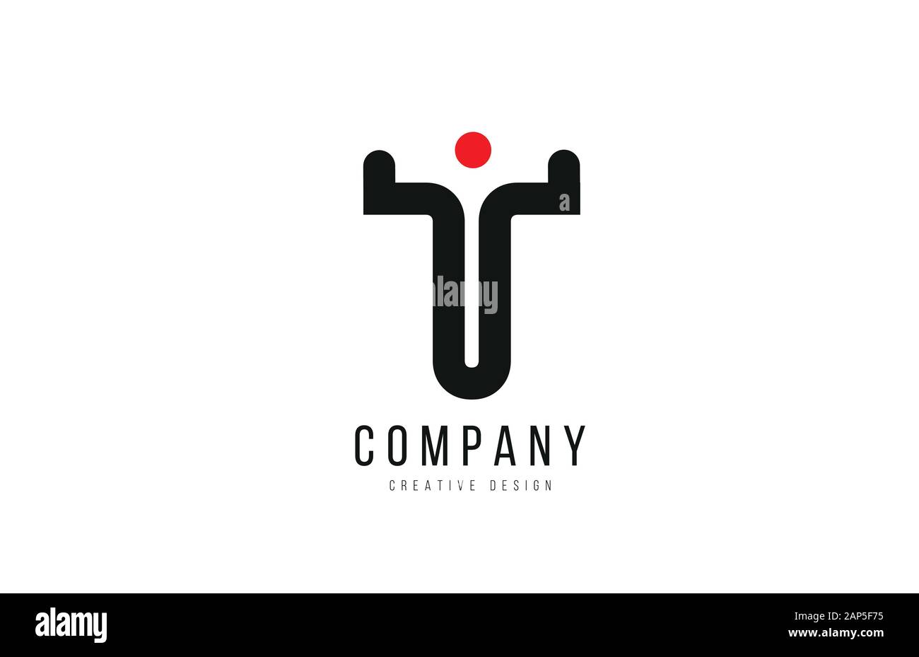 red and black dot T alphabet letter for company business logo or ...