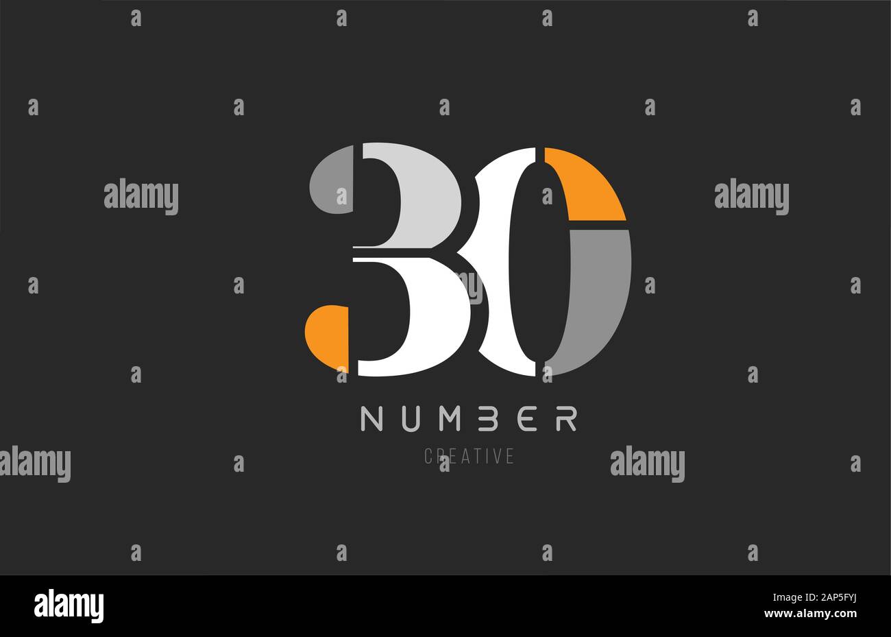 number 30 thirty for company logo icon design in grey orange and white