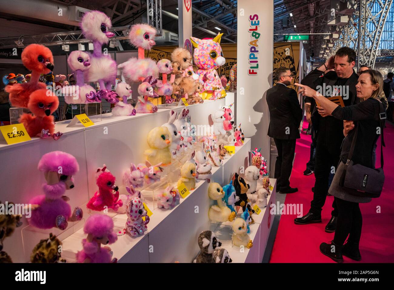London, UK. 21st Jan 2020. Beanie Boos from Ty toys - The Toy fair opens at London's Olympia exhibition centre, organised by the British Toy & Hobby Association. Credit: Guy Bell/Alamy Live News Stock Photo