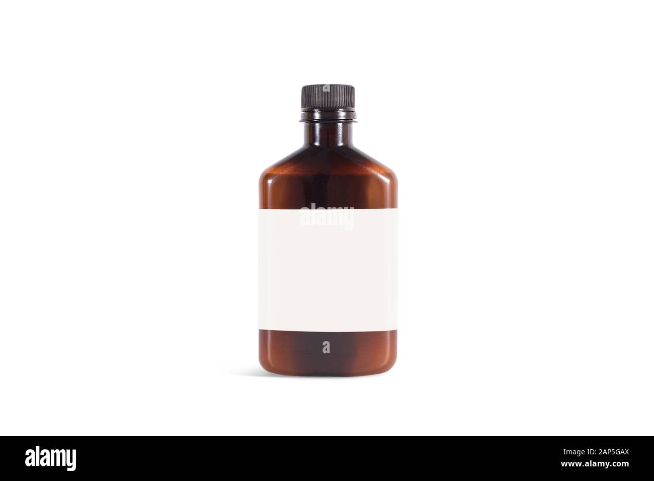 Blank amber plastic bottle with white label mockup, isolated Stock