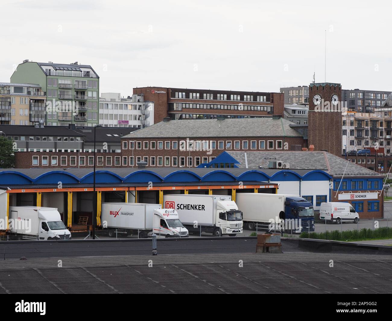Vans and industrial buildings european Bodo city at Salten region Norway Photo -