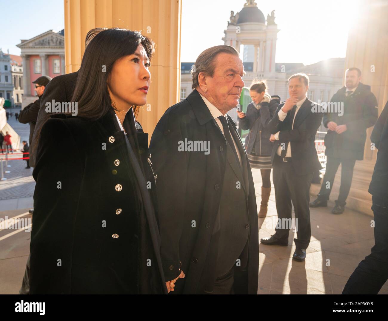 Potsdam Germany 21st Jan 2020 Gerhard Schroder R Spd Former German Chancellor And His Wife Kim So Yeon Schroder Come To The Memorial Service Of The State Of Brandenburg For The Deceased Former