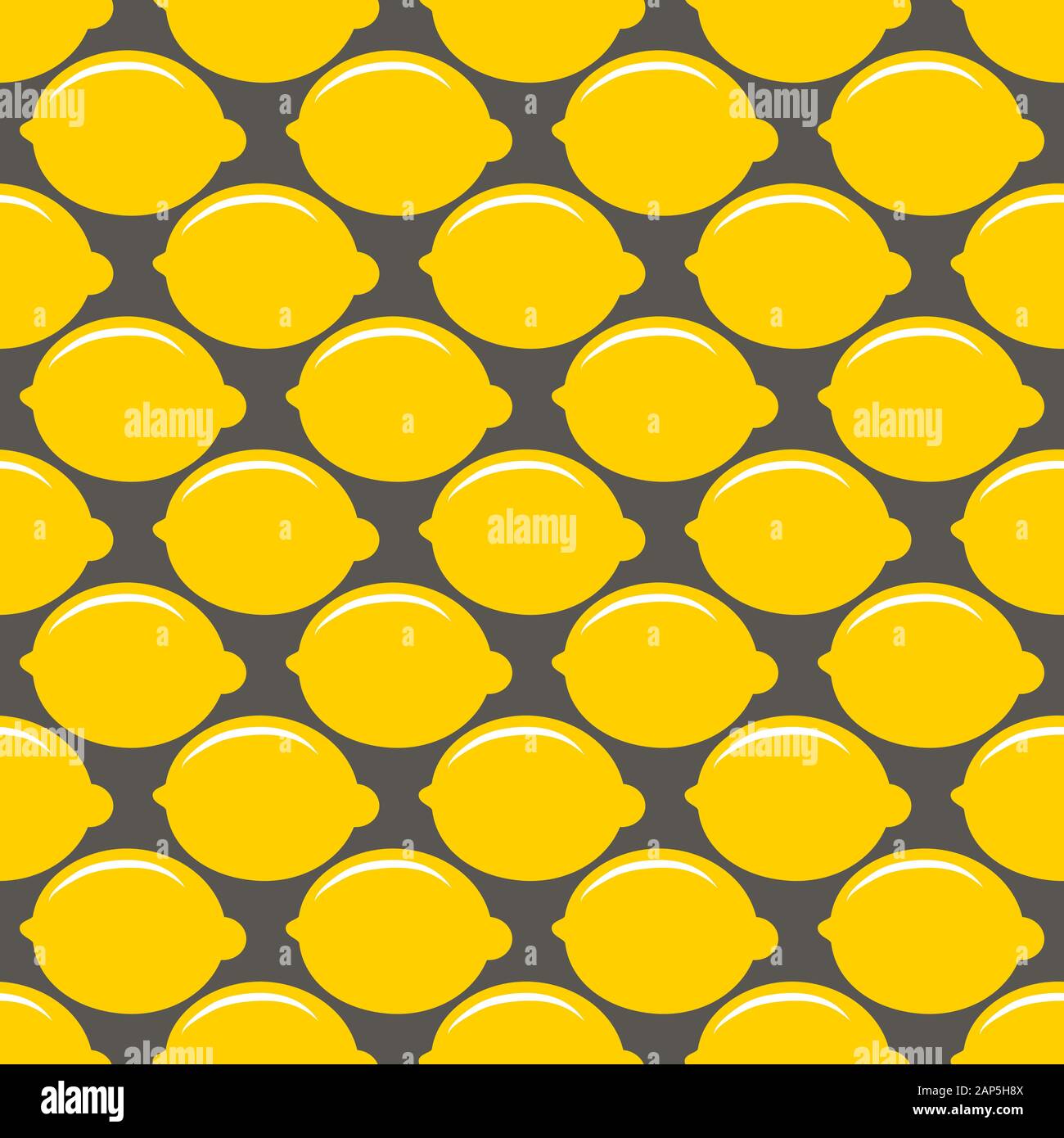 Lemon yellow whole fruit seamless art on gray pattern background Stock Vector