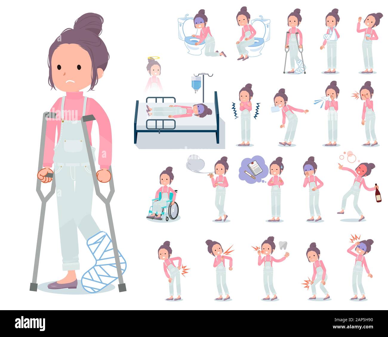 A set of women with injury and illness.There are actions that express ...