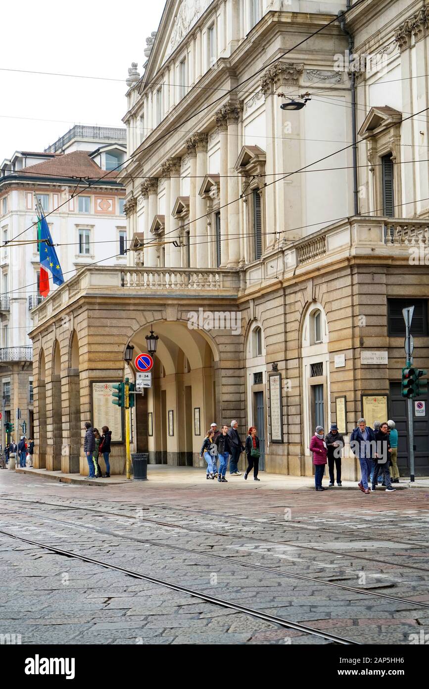 Facade of the Teatro alla Scala Hopera House, Piazza alla Scala, city center, Milan, Lombardy, Italy, Europe Stock Photo