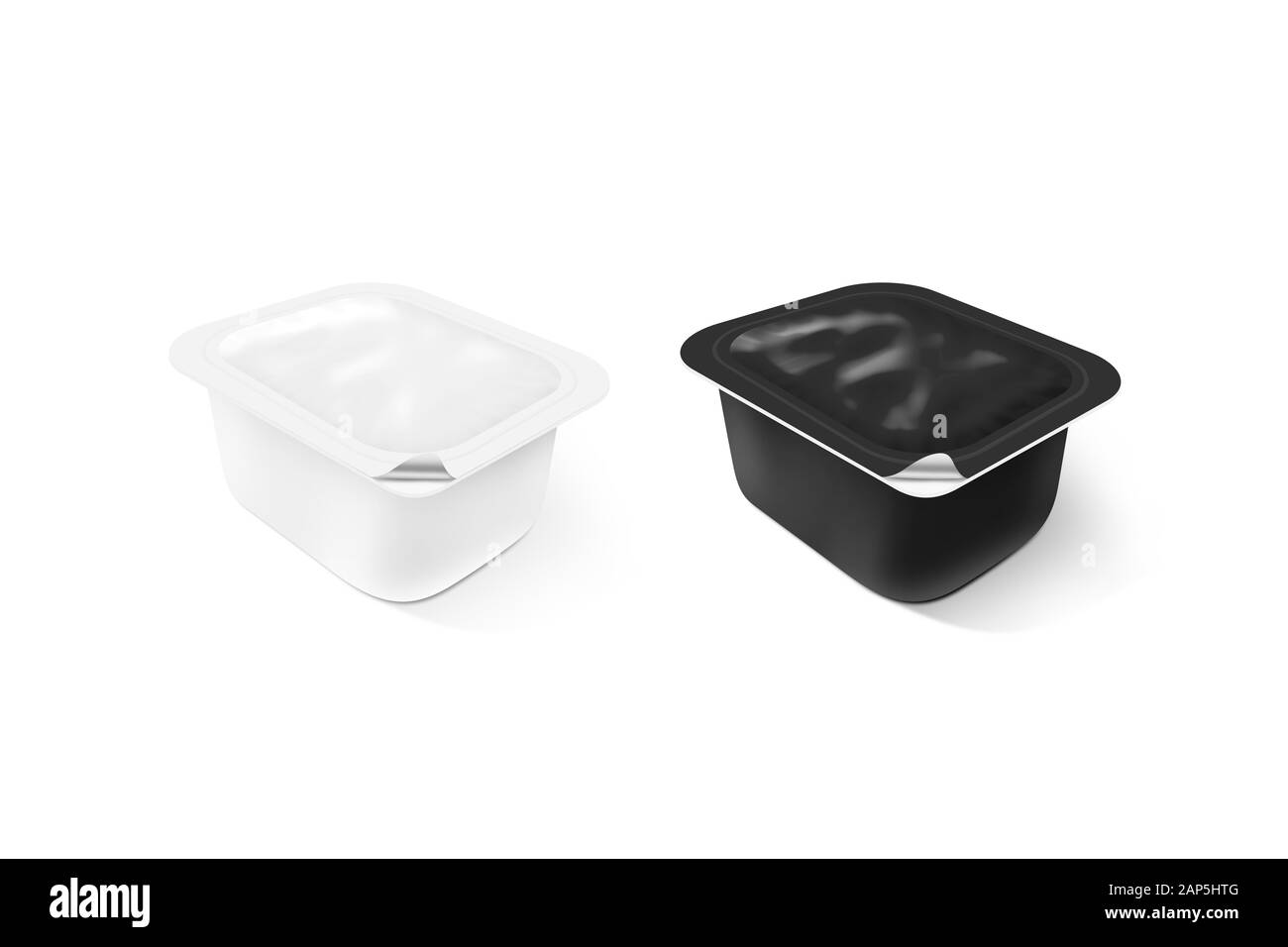 Blank black and white sauce plastic container mock up set Stock Photo