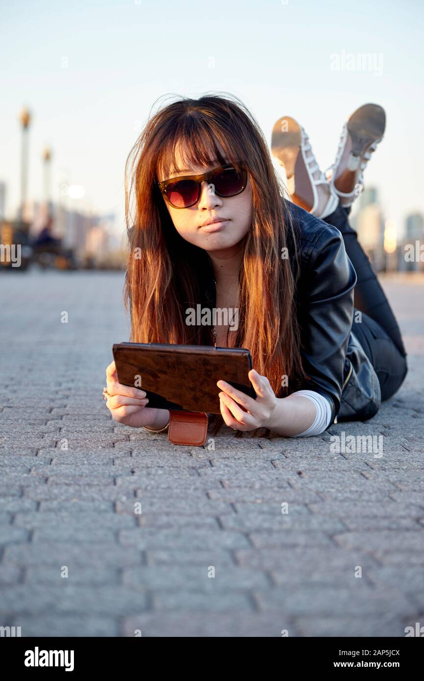 Asian woman outside Stock Photo