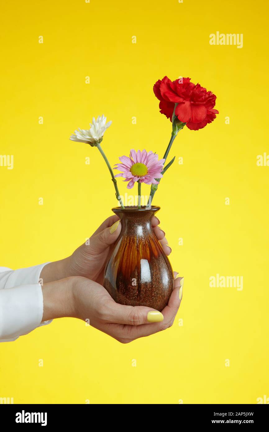 vase of flowers in hand Stock Photo Alamy