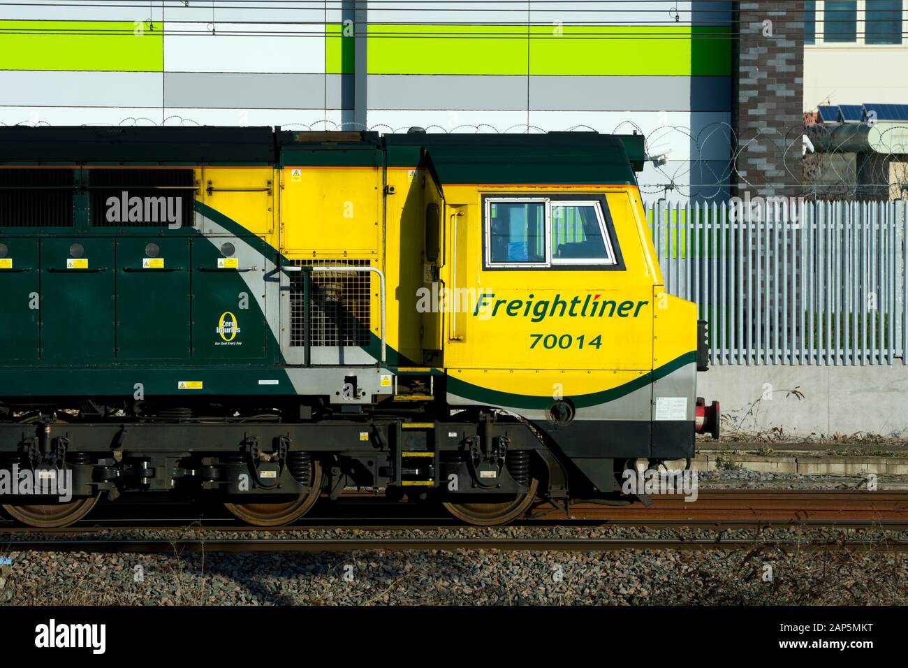 A Freightliner class 70 diesel locomotive at Rugby, Warwickshire, UK Stock Photo