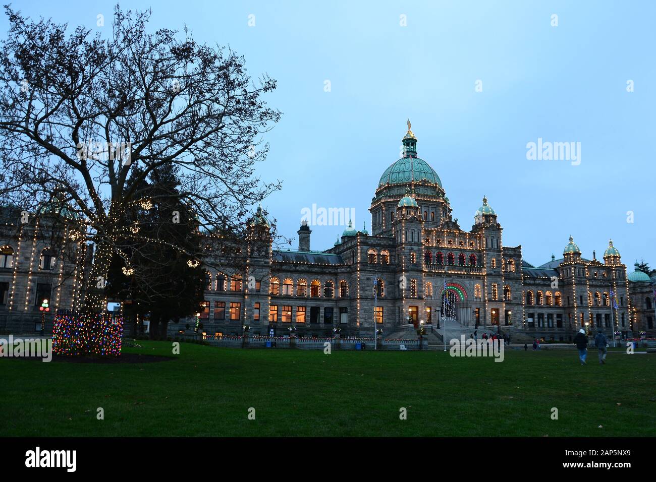 BC parliament buildings in Victoria BC, Canada at Christmas time. Stock Photo