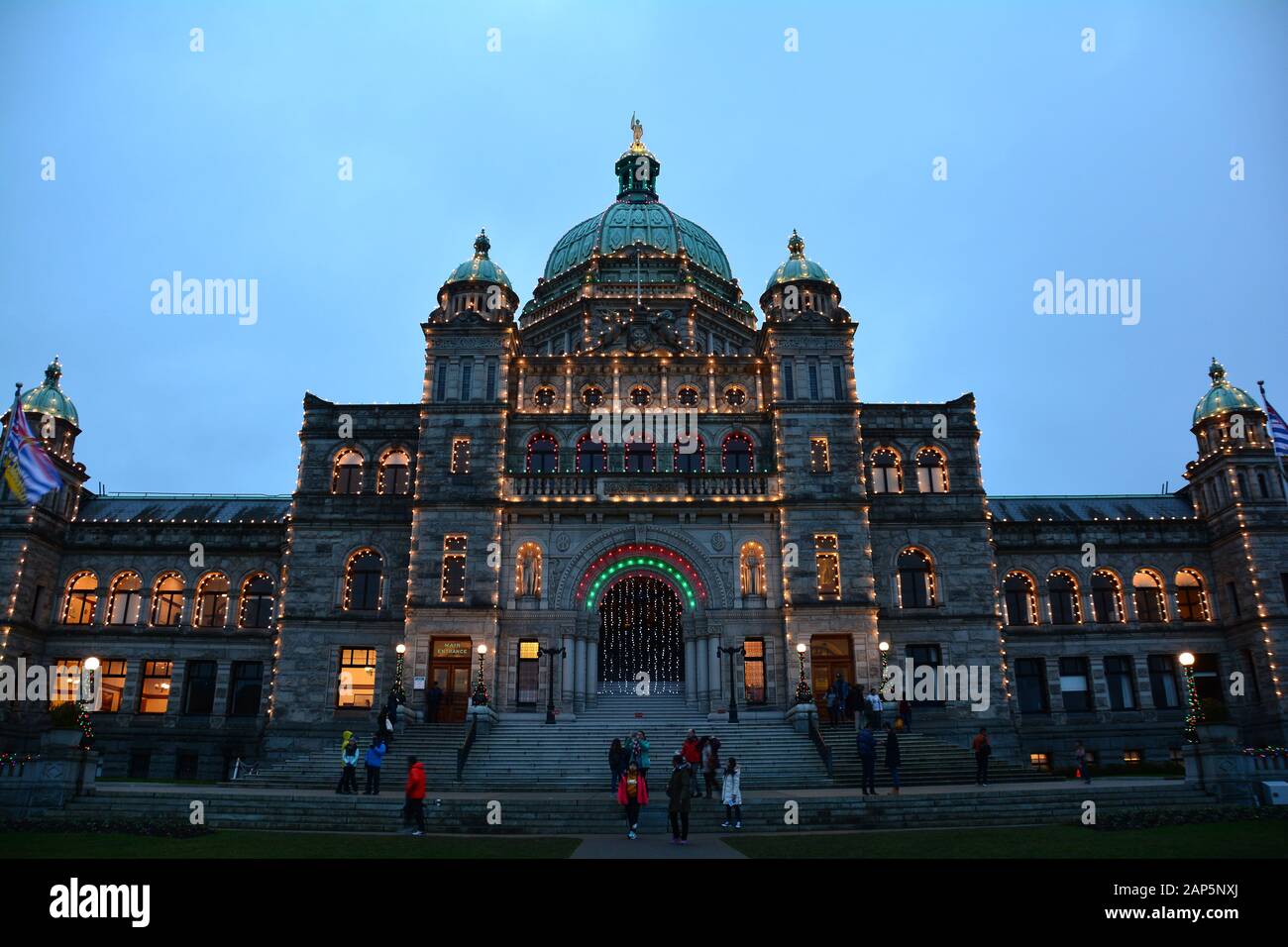 BC parliament buildings in Victoria BC, Canada at Christmas time. Stock Photo