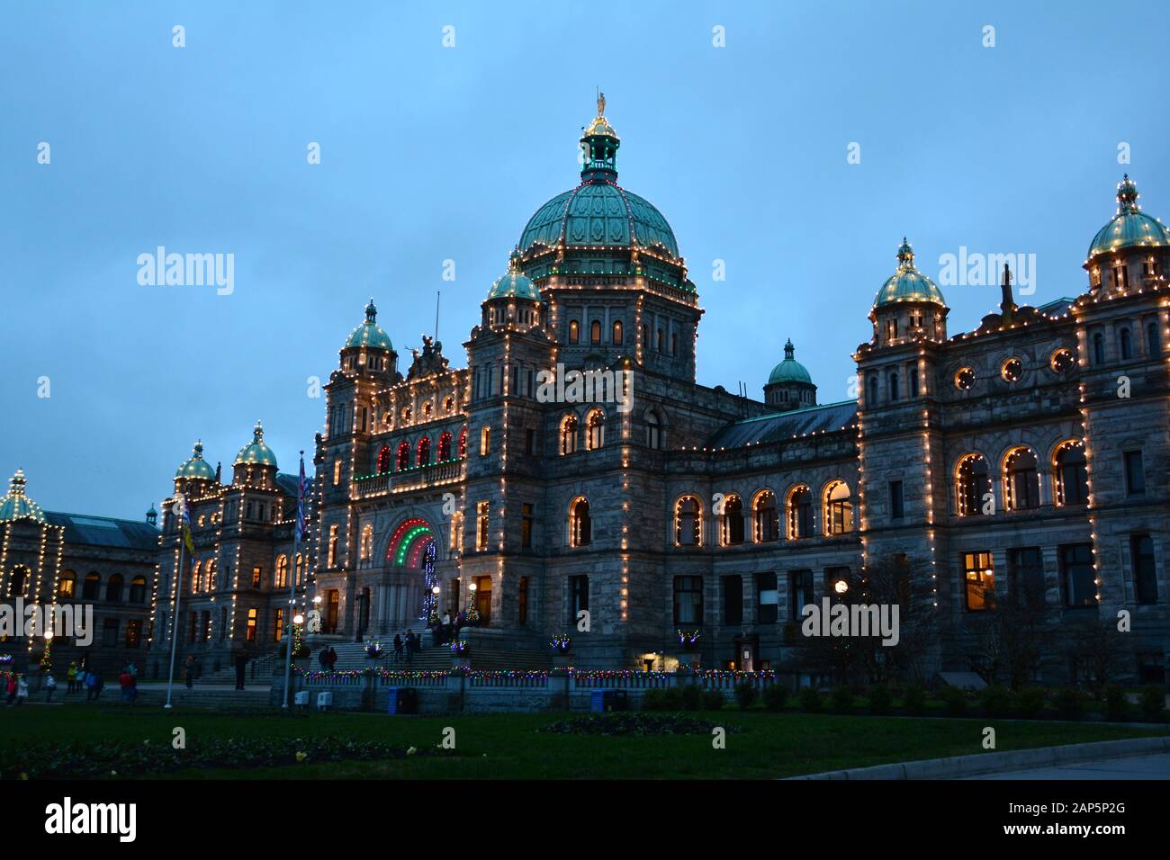 BC parliament buildings in Victoria BC, Canada at Christmas time. Stock Photo