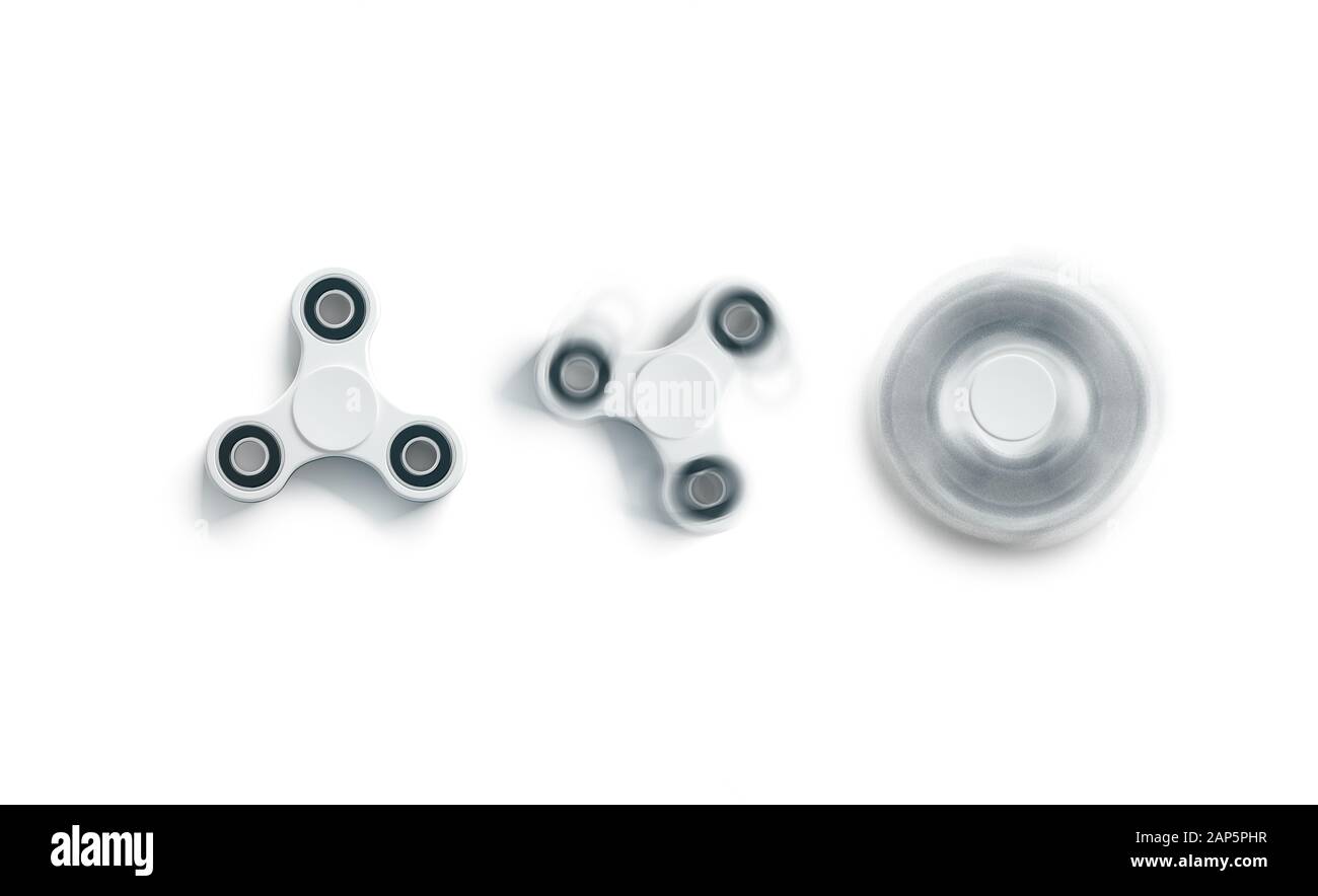 Blank white fidget spinner mockup, static and spin, top view Stock Photo