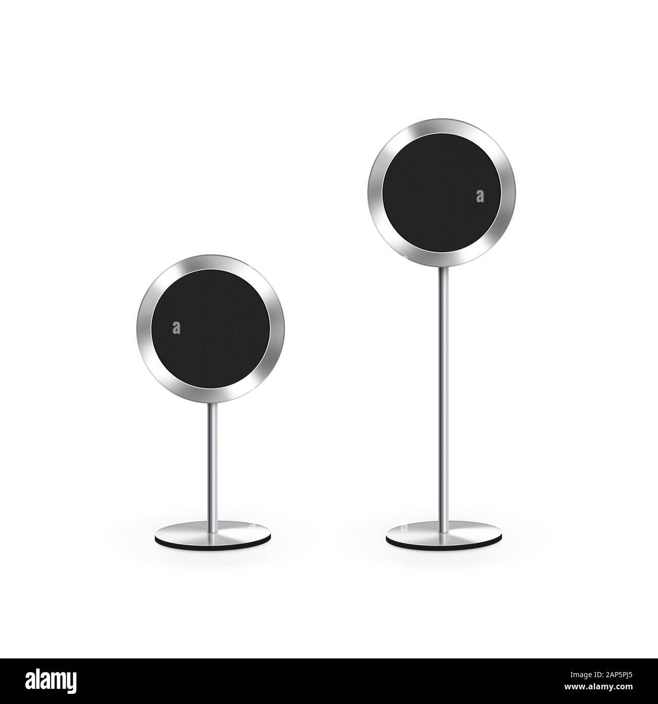 Modern speakers stand isolated on white. Sound system with two s Stock Photo
