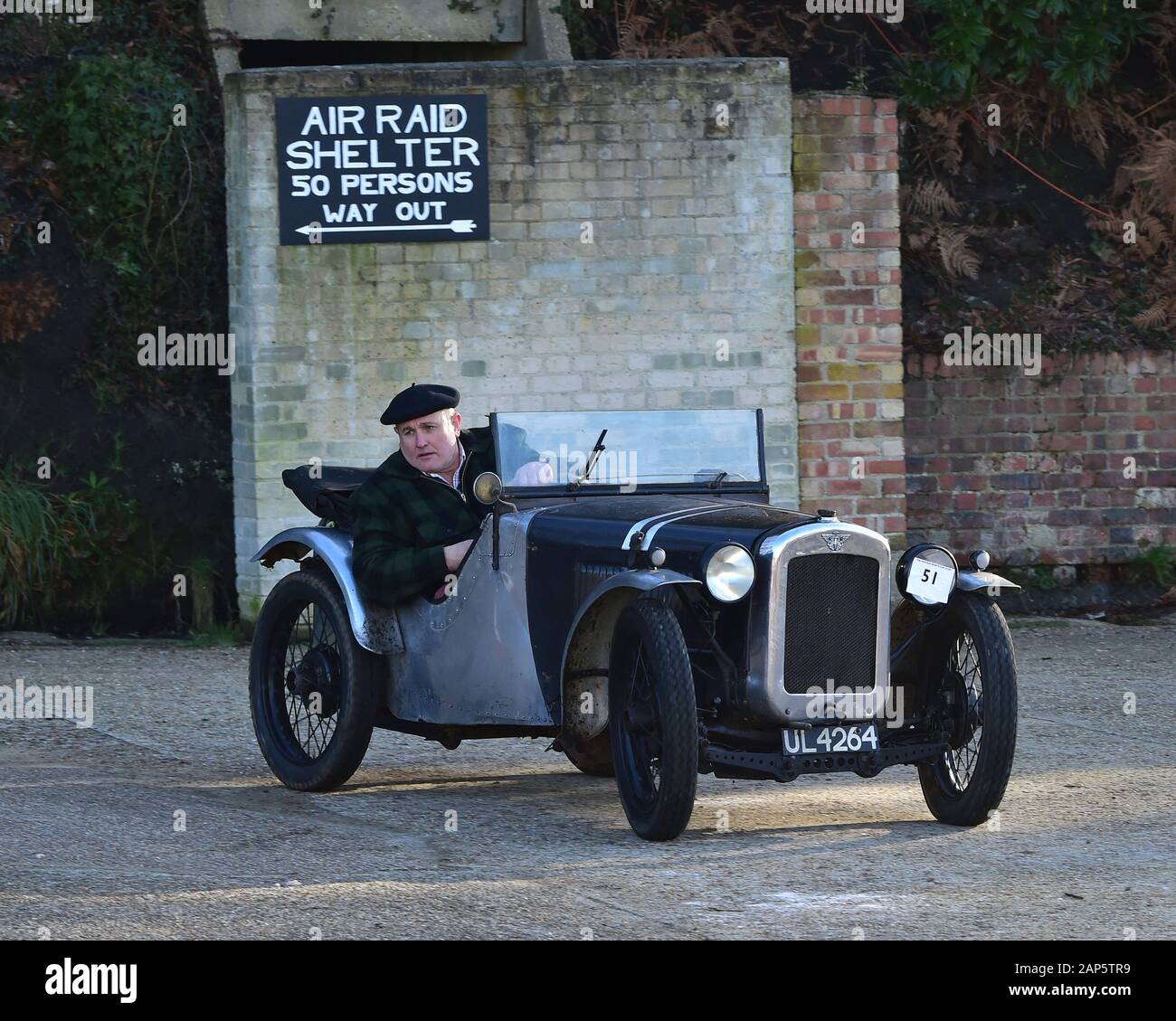 Richard Marsh, Austin 7, Vintage Sports Car Club, VSCC, New Year Driving Tests, Brooklands Museum, Weybridge, Surrey, England, Sunday, 19th January 20 Stock Photo