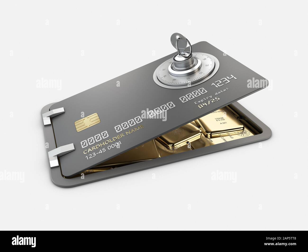 3d Rendering of Opened Credit Card with gold bars, Card Protection ...