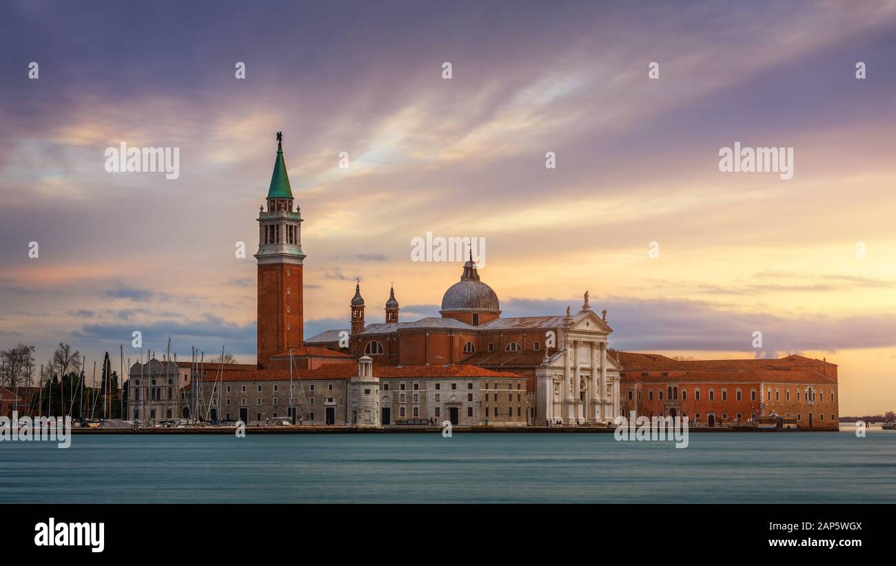 Venice looking over to San Giorgio Maggiore from near St Mark's Square in Italy. Venice Canal Grande with San Giorgio Maggiore church, Venice, Italy Stock Photo