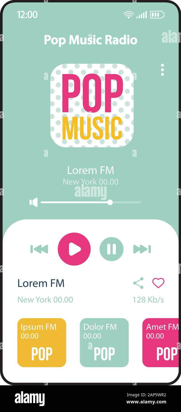 Pop music FM radio smartphone interface vector template. Mobile music  player app page pastel green layout. Audio playlist, modern tracks and songs  lis Stock Vector Image & Art - Alamy