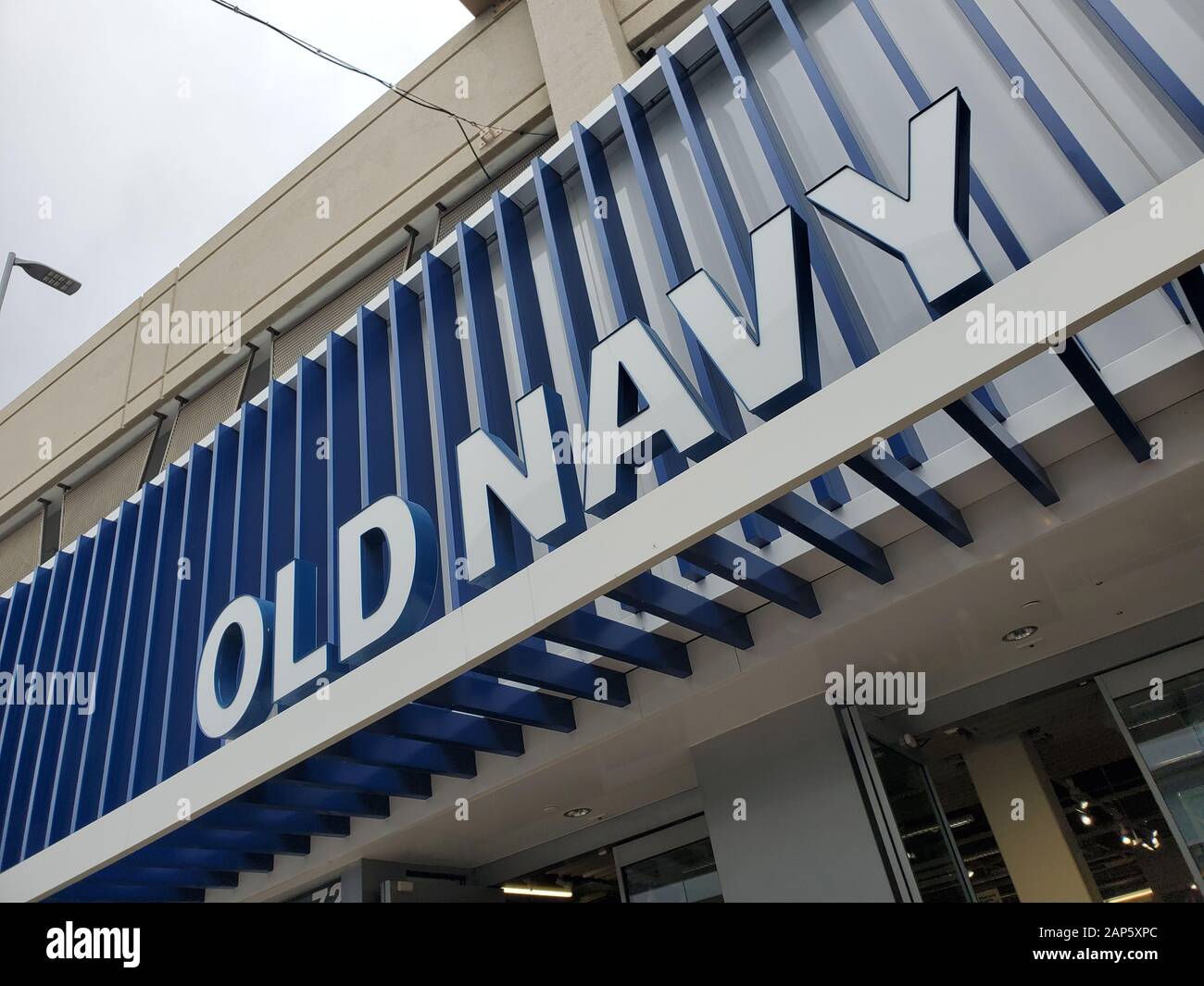 Facade with sign and logo for Old Navy clothing retail store in Broadway Plaza shopping mall in Walnut Creek, California, January 13, 2020. () Stock Photo