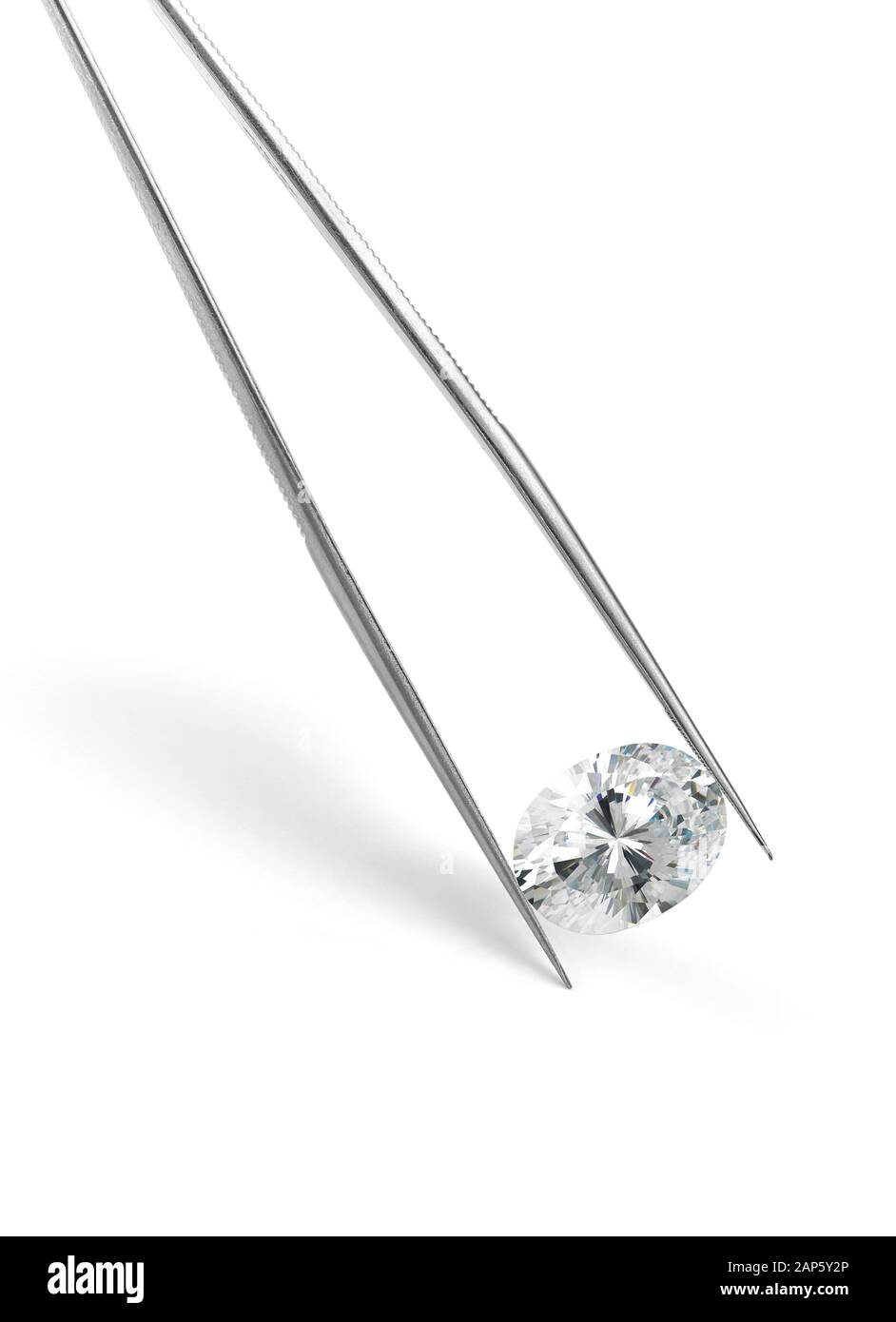 Oval Cut Diamond Solitaire Gemstone Held in Tweezers with Shadow