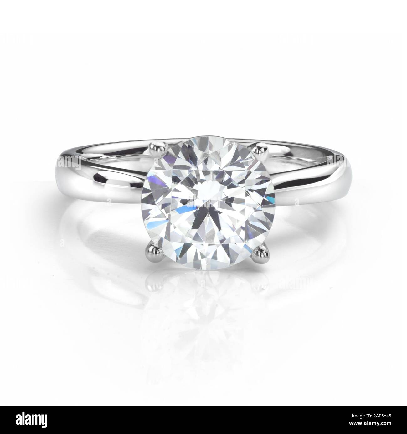 Diamond Engagement Ring on White Background Stock Photo