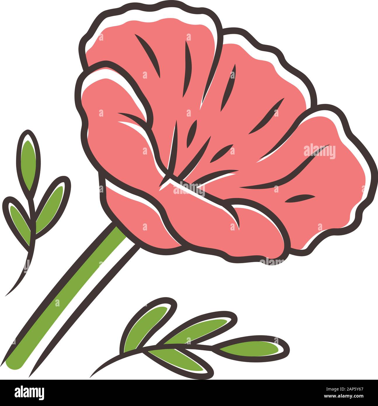 California poppy red color icon. Papaver rhoeas. Corn rose blooming wildflower. Herbaceous plants. Field common poppy. Summer blossom. Isolated vector Stock Vector