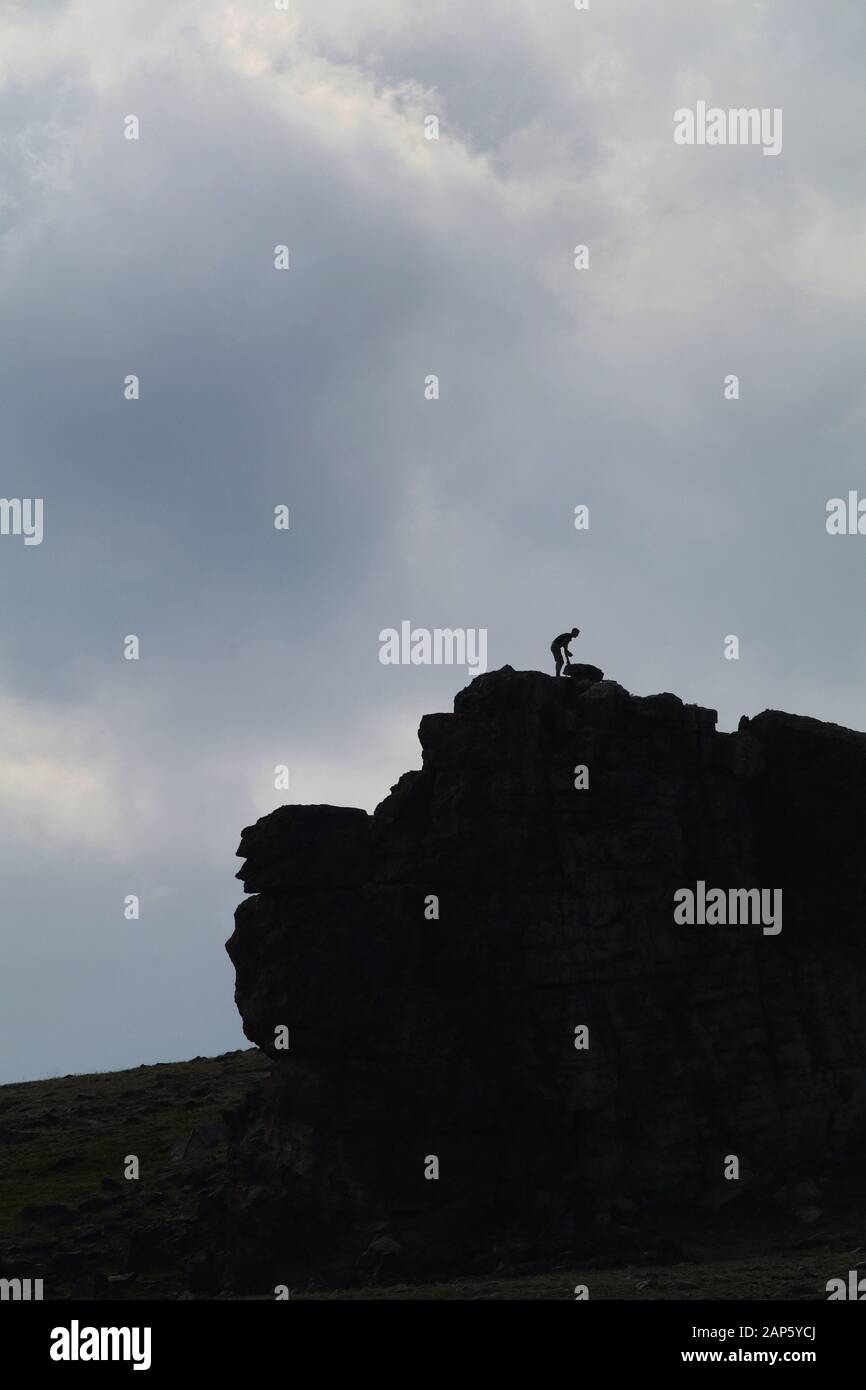 Hiker silhouette on mountain ridge Rocky Mountains Colorado Stock Photo ...