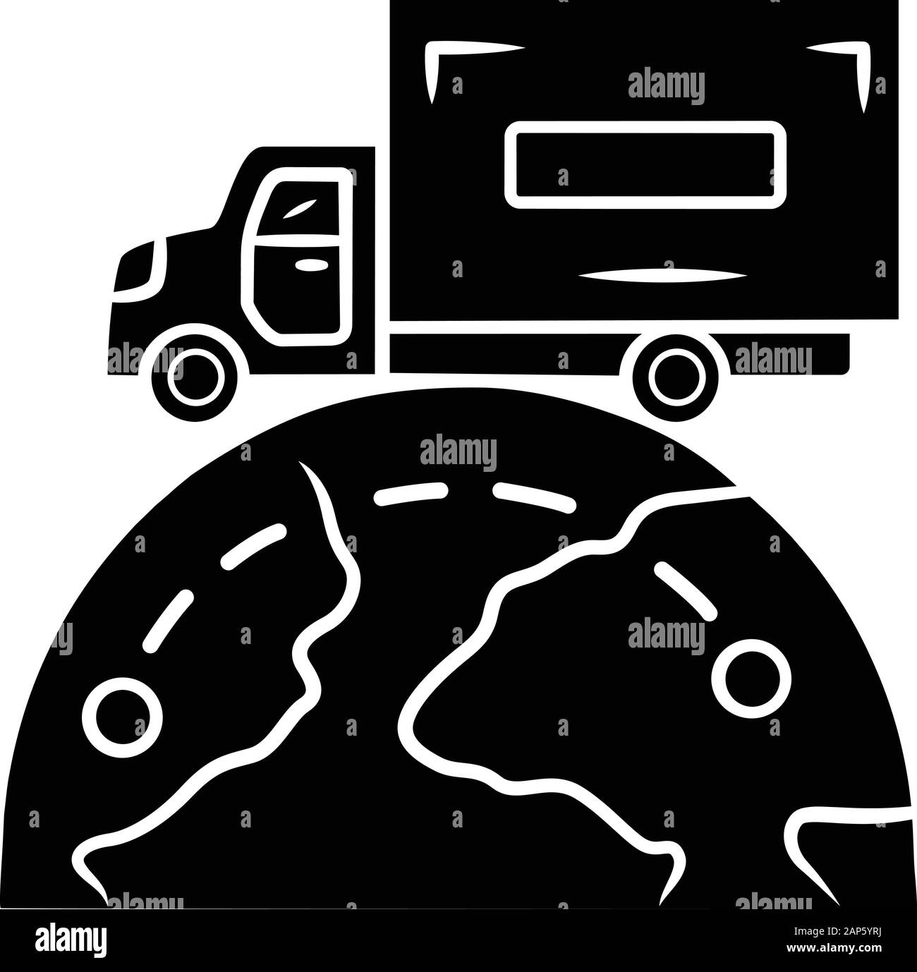 International delivery glyph icon. Goods import and export. Worldwide shipping. Global freight transportation. Cargo shipment logistics and distributi Stock Vector