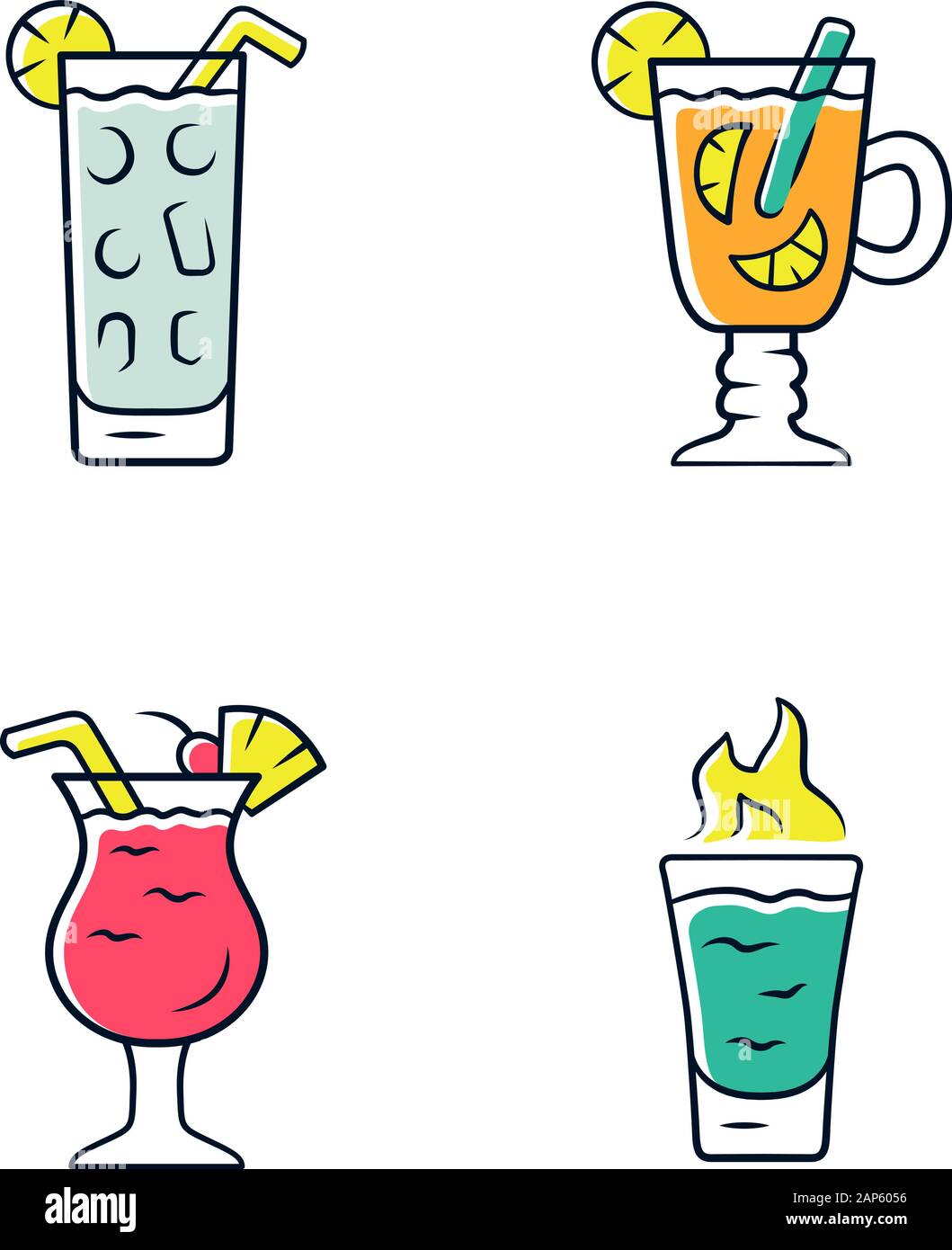 https://c8.alamy.com/comp/2AP6056/drinks-color-icons-set-cocktail-in-highball-glass-hot-toddy-pina-colada-flaming-shot-alcoholic-mixes-and-soft-drinks-refreshing-and-warming-beve-2AP6056.jpg