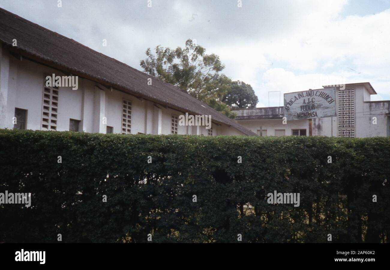 Facade of African Inland Church, part of the Africa Inland Mission, Mombasa, Kenya, 1987. () Stock Photo