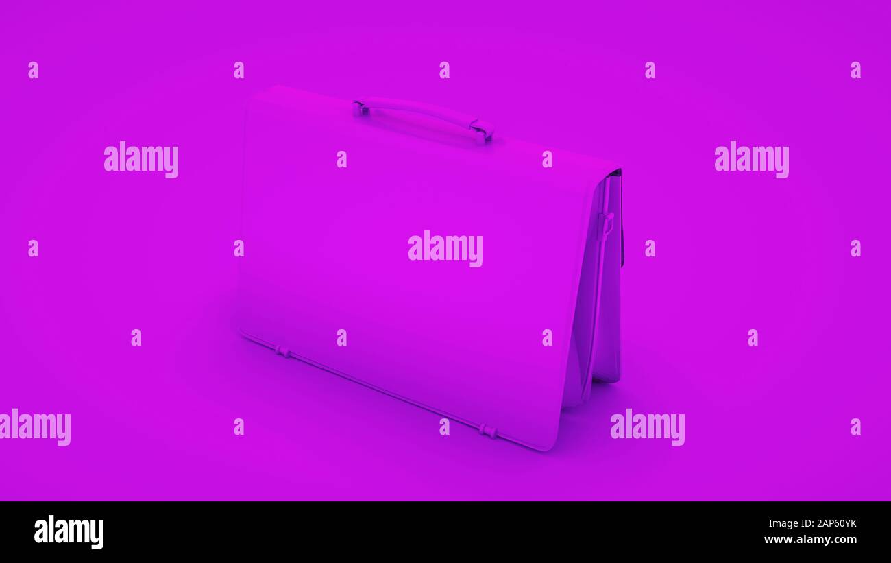 Leather briefcase on purple background. Minimal idea concept, 3d rendering. Stock Photo