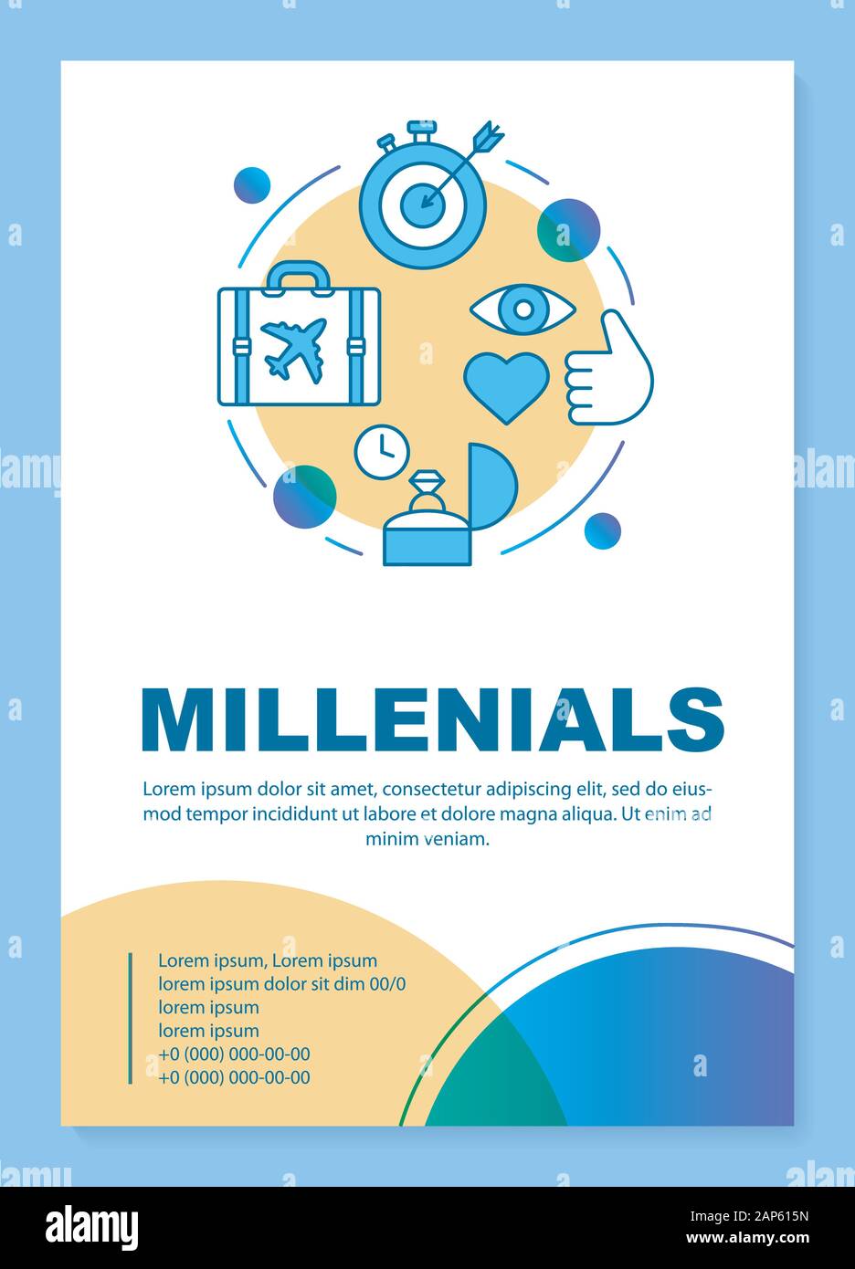 Millennials poster template layout. Age group. Gen Y lifestyle. Core values.  Banner, booklet, leaflet print design with linear icons. Vector brochure  Stock Vector Image & Art - Alamy