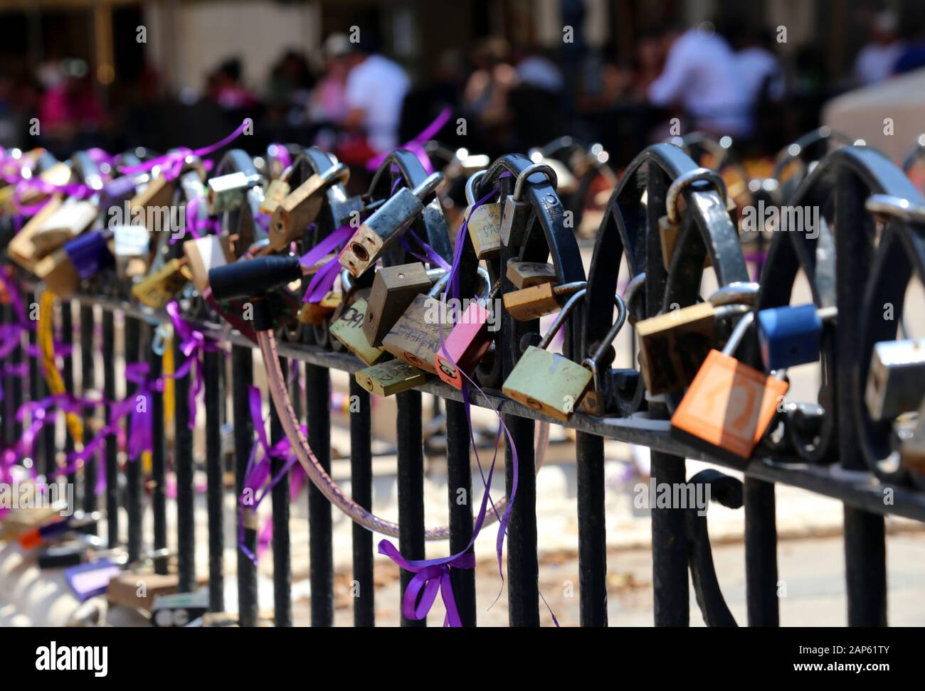 Valletta. Malta. Padlocks on the railing of the Great Siege Monument to