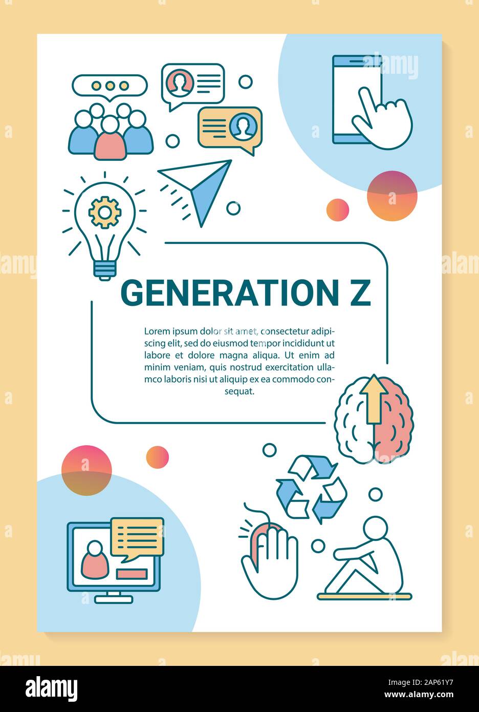 Generation Z poster template layout. Modern age group lifestyle. Digital  Natives. Banner, booklet, leaflet print design with icons. Gen Z goals.  Vecto Stock Vector Image & Art - Alamy