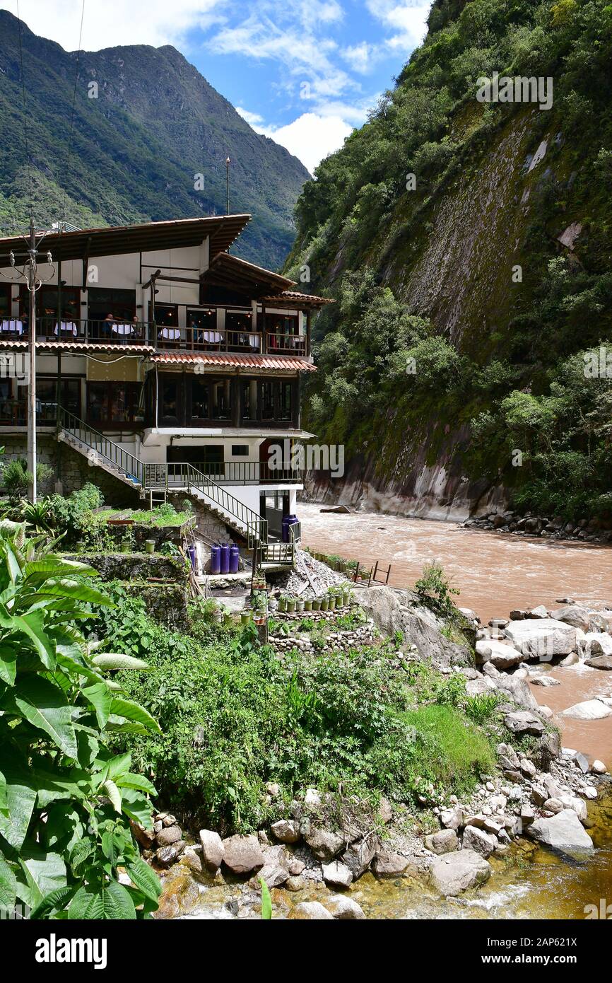 Urubamba River, Aguas Calientes, Machupicchu or Machupicchu Pueblo, Urubamba Province, Cusco region, Peru, South America Stock Photo