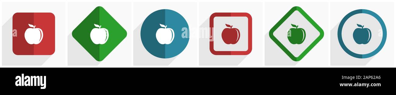 Apple icon set, flat design vector illustration in 6 options for ...