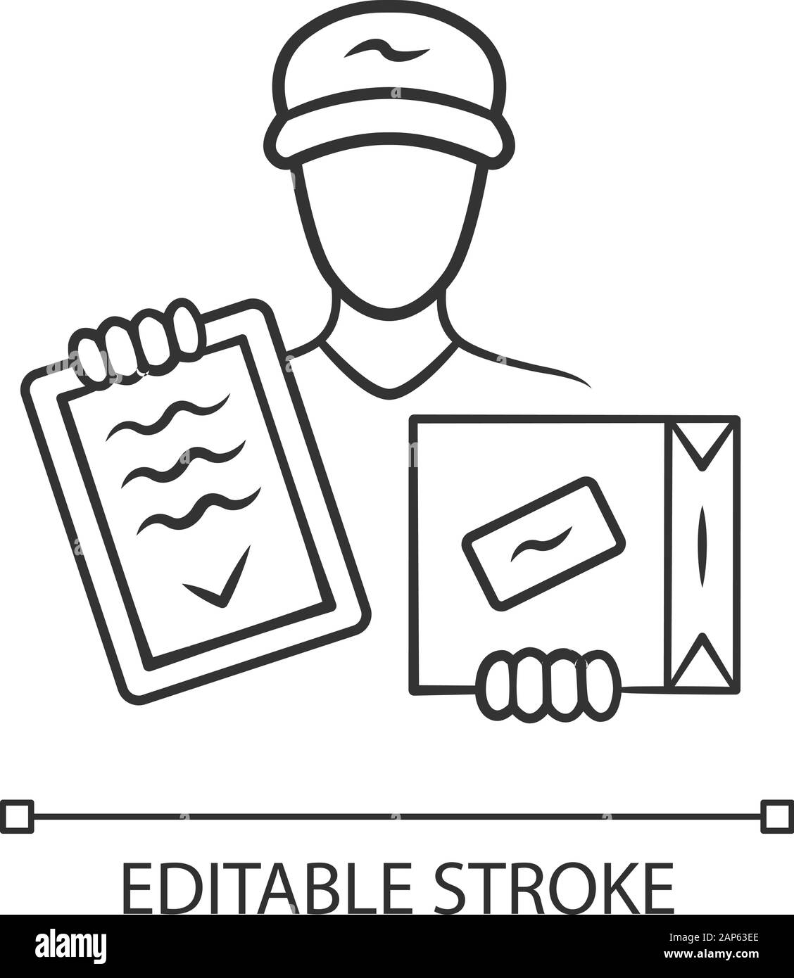 Package delivery linear icon. Courier service. Parcel delivering ...