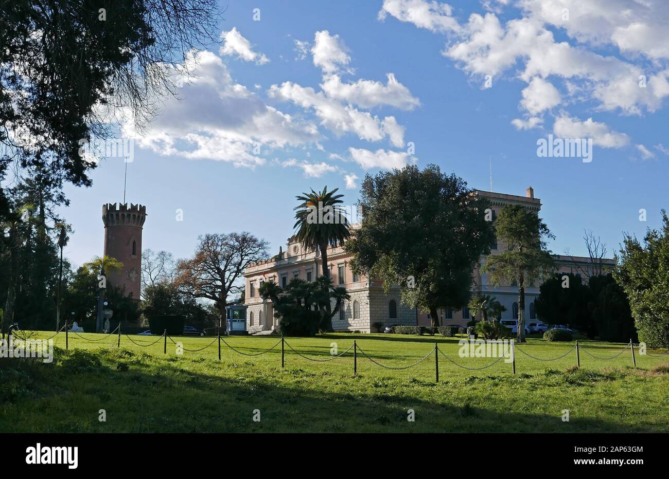 ROME, ITALY - DECEMBER 28, 2019: Exterior of the Egyptian Embassy aka Villa Savoia in the Villa Ada public park Stock Photo