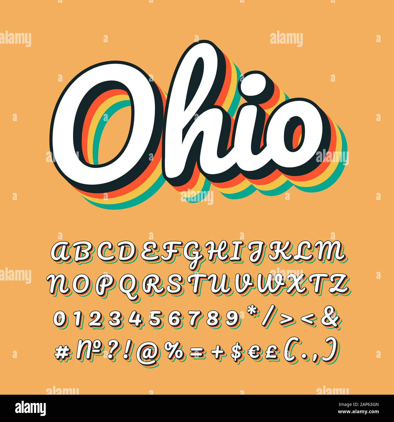 Ohio vintage 3d vector lettering. Retro bold font, italic typeface with  rainbow shadow. Pop art, old school style letters, numbers, symbols pack.  90s Stock Vector Image & Art - Alamy