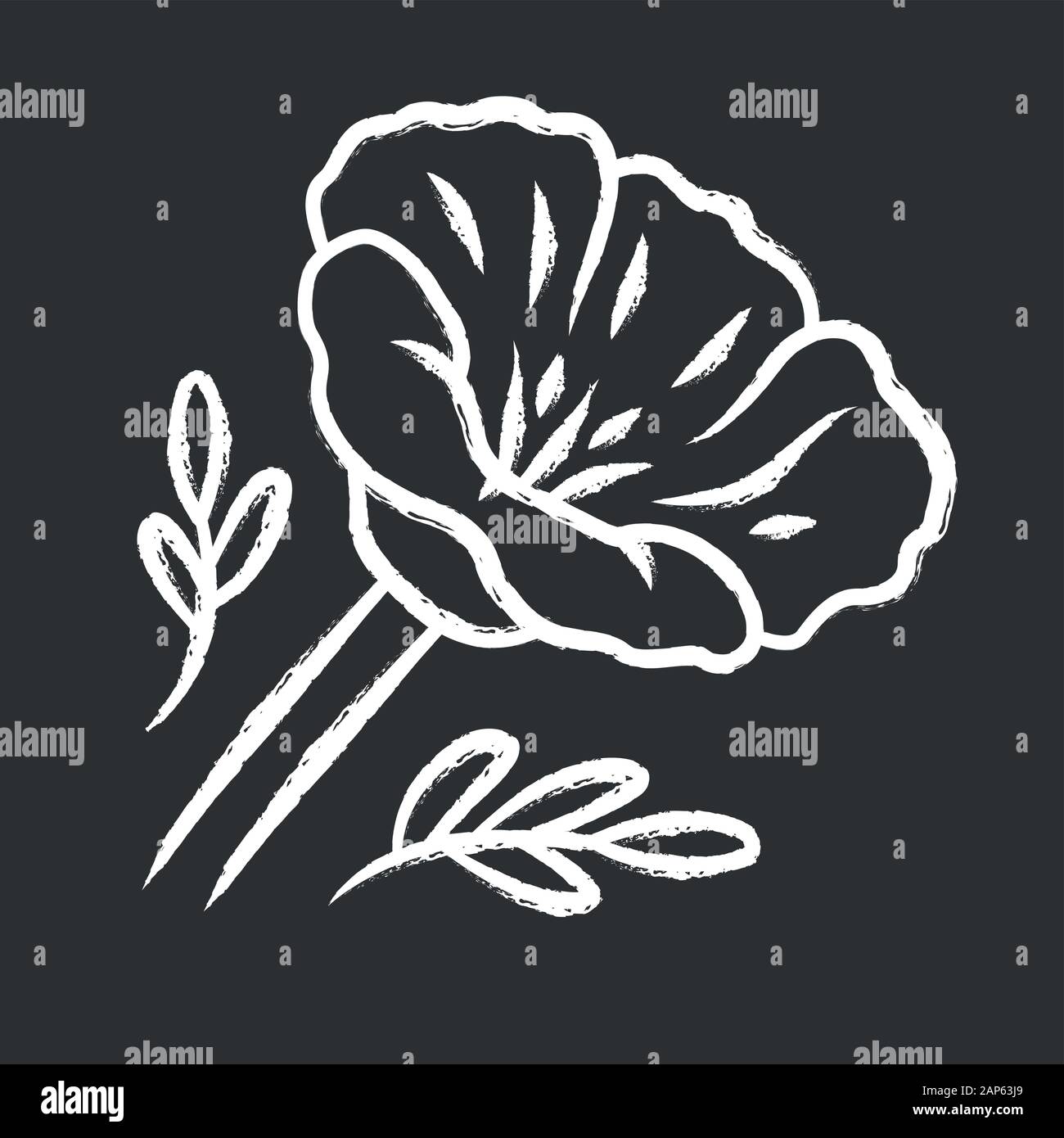 California poppy chalk icon. Papaver rhoeas. Corn rose blooming wildflower. Herbaceous plants. Field common poppy. Summer blossom. Isolated vector cha Stock Vector